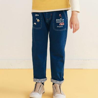 【お揃い】はたらくくるま恐竜プリントデニムニットパンツ(80~130cm)