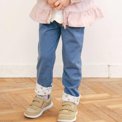 裾レース折り返し柄プリントデニム風パンツ(80~120cm)