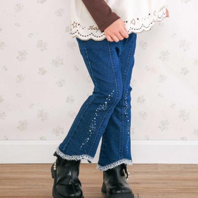 キラキラプリント裾レースデニムツイルパンツ(90~130cm)