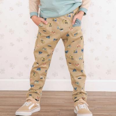 【お揃い】チェックくるま総柄ロングパンツ(80~130cm)