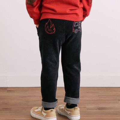 消防車恐竜おしりパッチ折り返し裾チェックロングパンツ(80~130cm)