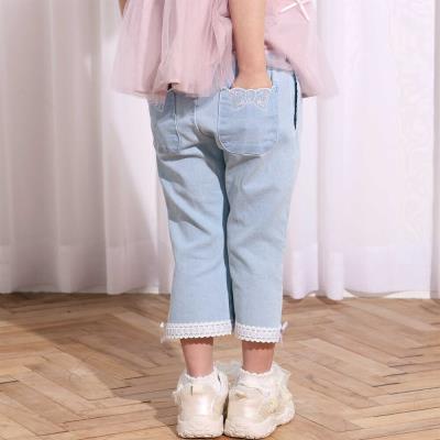 裾レースウエストフリル7分丈デニムニットパンツ(80~130cm)