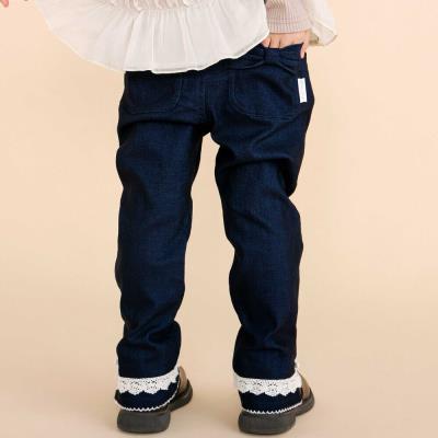 裾レース＆リボンストレッチツイルロングパンツ(90~130cm)
