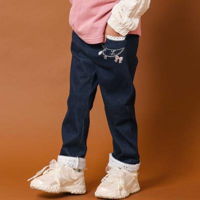 チャームモチーフ付き裏起毛ツイルロングパンツ(80~130cm)