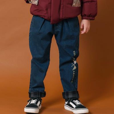 チェック裾折り返しコールテン＆デニムロングパンツ(80~130cm)