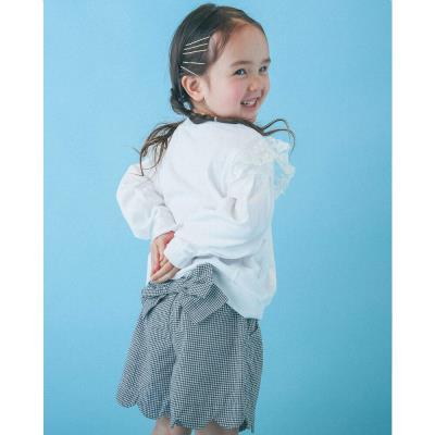 スカラップ ギンガムチェック デニム ショートパンツ (90～130cm)(90cm
