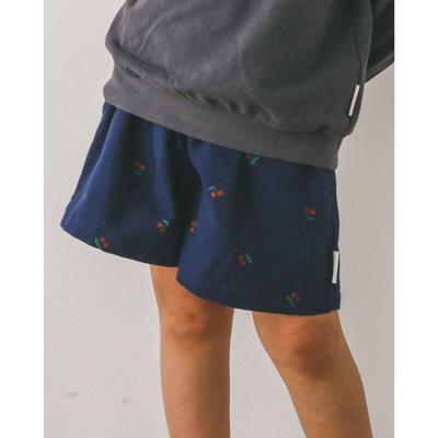 【 お揃い 】 チェリー プリント ウエスト ボタン フリル コットン ショートパンツ (90~130cm)