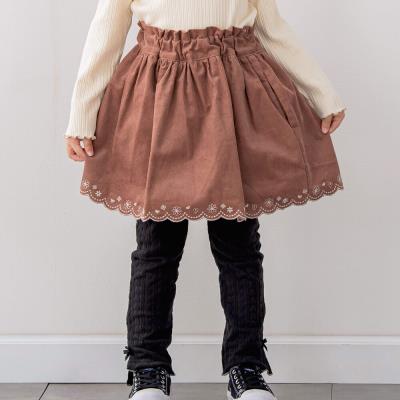 【お揃い】コーデュロイチェック柄裾スカラップ刺しゅうスカパン(90~130cm)