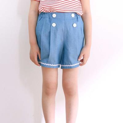 familiar デニム風ショートパンツ　キュロット　フリル　90㎝ 楽デニム ハイウエスト フリルショートパンツ[品番：VR000010095