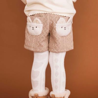 ウサギネコアニマルふわふわボアポケットケーブルニットショートパンツ(90~130cm)