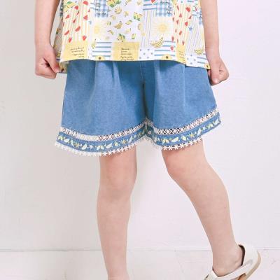 裾レース刺しゅう入りデニムショートパンツ(90~130cm)