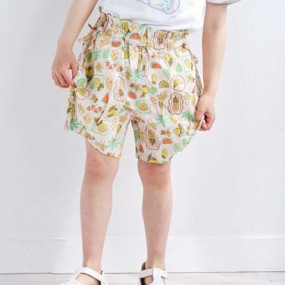 【接触冷感/お揃い】無地+総柄タック入りショートパンツ(90~130cm)