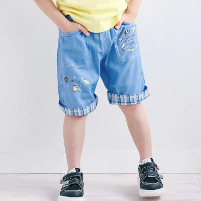 裾チェック折り返し5.5分丈ストレッチパンツ(80~130cm)