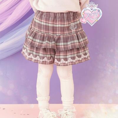 【スラプリ】切り替えフリルチェック柄キュロット(90~130cm)