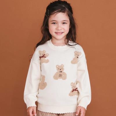 【ウォッシャブル加工】クマウサギアニマルモチーフ縁スカラップニットトップス(80~130cm)