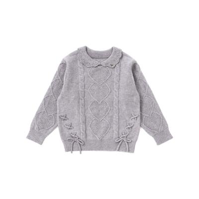 【ウォッシャブル加工】編み込みリボンハート柄 襟付きニットトップス(90~130cm)