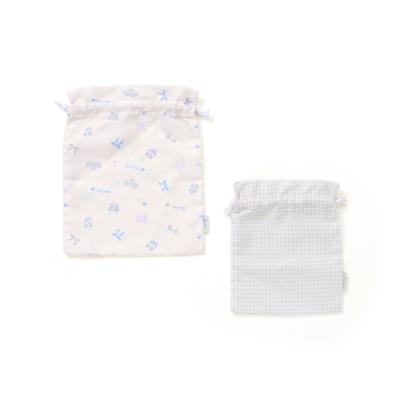 【お揃い】プリント総柄+チェック巾着2点セット