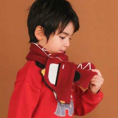 消防車恐竜わくわくモチーフ裏ボアニットマフラー