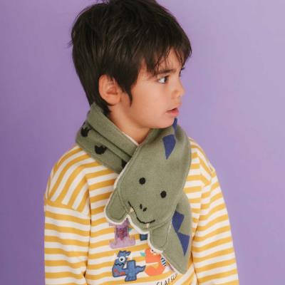 消防車恐竜わくわくモチーフ裏ボアニットマフラー