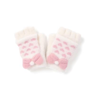 ミトン指なし2WAYハートいっぱいリボン手袋