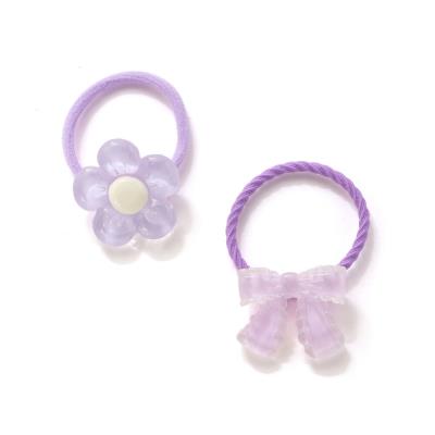 ぷっくりつるつるモチーフ花＆リボンヘアゴム2点セット