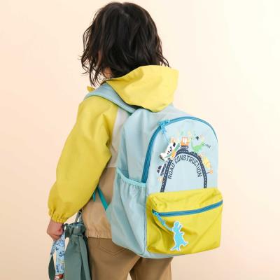 【お揃い】恐竜はたらくくるまワッペンチャーム付き配色ポケットリュック(M~L)