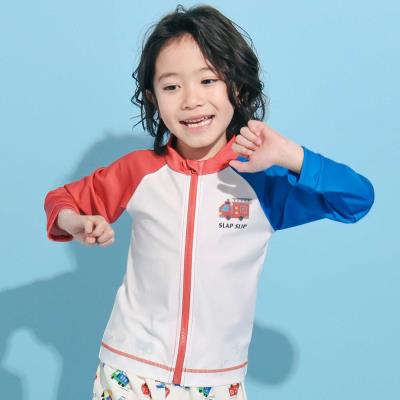 消防車カブトムシ恐竜ブロックワッペンバイカラーラッシュガード(90~130cm)