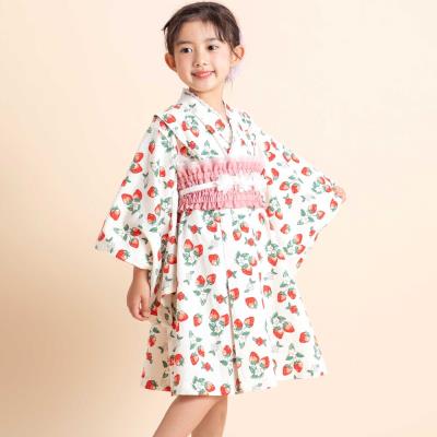 【お揃い】イチゴx花x花火総柄ショート丈プルオーバー浴衣+帯セット(80~130cm)