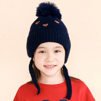クマモチーフ＆ボンボン付きニット帽(48~51cm)