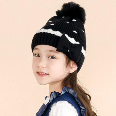 ドット＆ボンボン付きニット帽(48~55cm)
