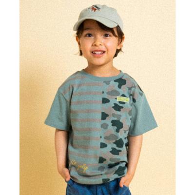 迷彩 × ボーダー 天竺 Tシャツ (80~130cm)(80cm グリーン