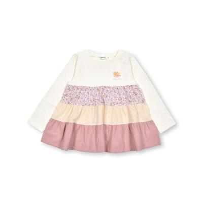 お揃い】花柄レース生地切替ティアード長袖Tシャツ(80~130cm