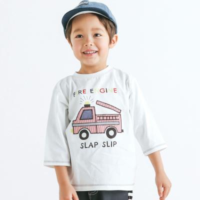 消防車パッチ刺しゅう7分袖Tシャツ(80~130cm)