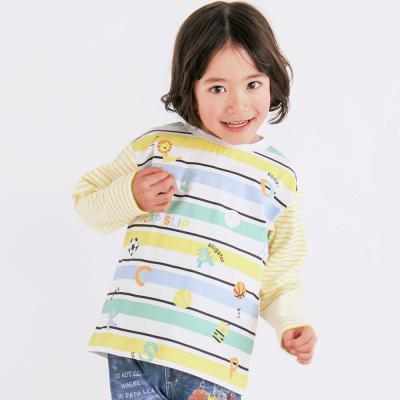 アニマル恐竜車モチーフプリントボーダーTシャツ(80~130cm)