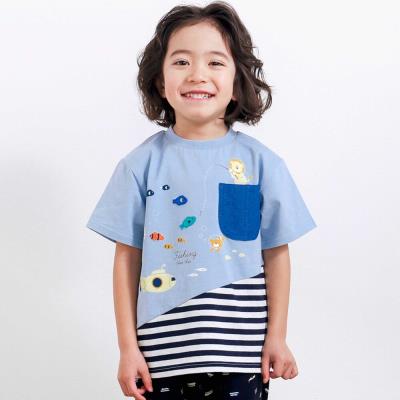 恐竜アニマルうみのいきものデニムポケット付き切り替えTシャツ(80~130cm)