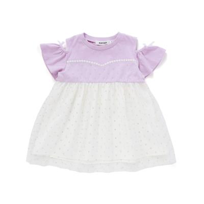 キラキラチュール切り替え肩あきトップス(80~130cm)