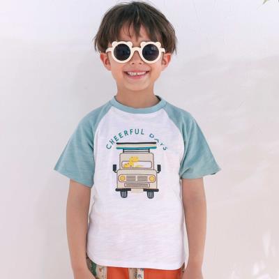 飛行機クルマ恐竜刺しゅうプリントラグランTシャツ(80~130cm)