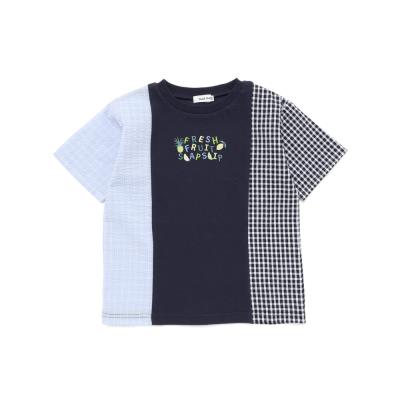 【お揃い】ストライプチェックサイド切り替えTシャツ(80~130cm)