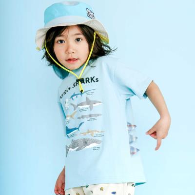 【吸汗速乾】恐竜サメ図鑑風発泡プリントTシャツ(80~130cm)