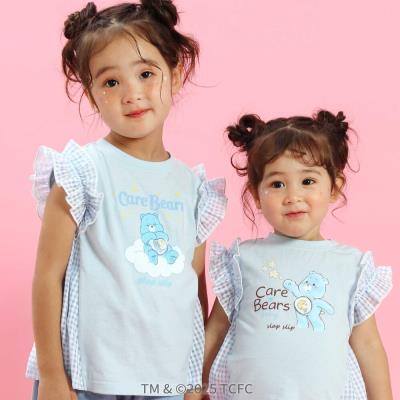 【ケアベア×SLAP SLIP】イラストプリントサイド切り替え袖フリルTシャツ(80~130cm)