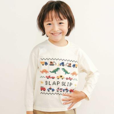 新品　BABYL コルセット祭り　Tシャツ　Lサイズ はたらくくるま恐竜ステッチ刺しゅうTシャツ(80~130cm)(80cm