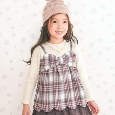 裾スカラップリボンキャミソールドッキングTシャツ(80~130cm)