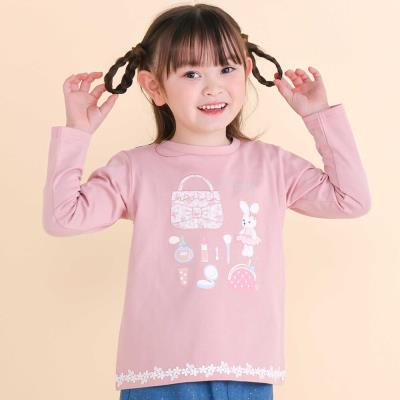裾レースパッチ刺しゅう天竺長袖Ｔシャツ(80~130cm)
