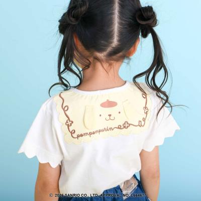 【シナモロール/ポムポムプリン×SLAPSLIP】袖スカラップ耳付きセーラー襟風Tシャツ(90~130cm)