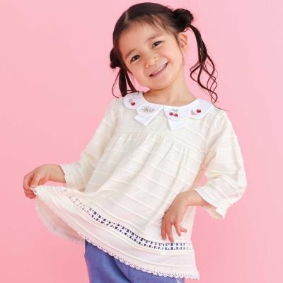 スカラップ襟フレア7分丈レーシー天竺Ｔシャツ(80~130cm)