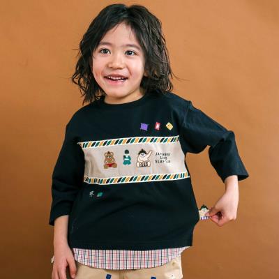 天竺シャンブレーチェック切り替え7分袖Tシャツ(80~130cm)