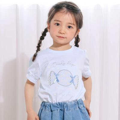 【お揃い】モチーフパッチ刺しゅうリボンスリーブ半袖Tシャツ(80~130cm)