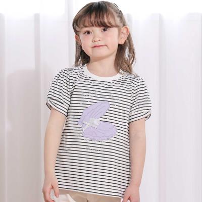 【お揃い】モチーフパッチ刺しゅうリボンスリーブ半袖Tシャツ(80~130cm)