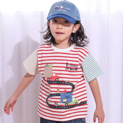 乗り物モチーフポケットボーダー柄半袖Tシャツ(80~130cm)