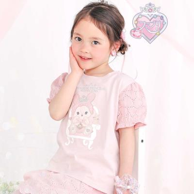 【スラプリ】レーススリーブパッチ付き天竺半袖Tシャツ(80~130cm)